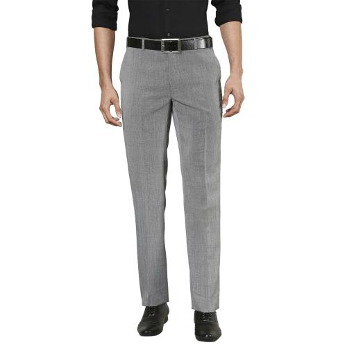 Raymond Men Grey Woven Design Polyester Blend Flat-Front Pants