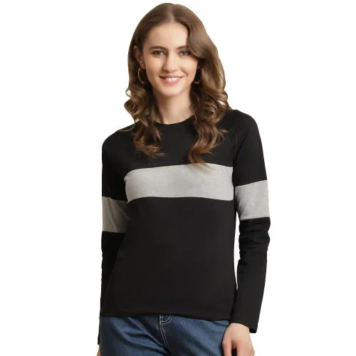 Fabflee Women Pure Cotton Full Sleeves Tshirt (Black) l women tshirt l tshirt for womenWomen tshirt | Tops for women | T shirt for women | Women Tops | T shirt | Women | Tops