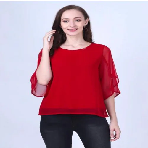 Women Western Tops for Girls Plain Regular-fit Casual-Wear Adaptive top Stylish Red XXL