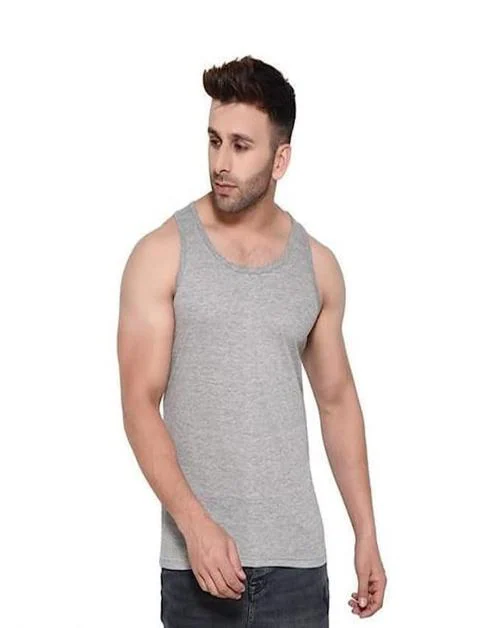 REVIZO Round Neck Men's Regular Fit Cotton Vest for Men,Grey