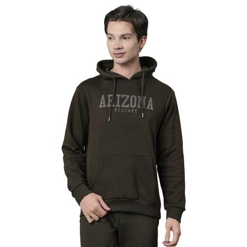 Red Tape Men's Dark Olive Graphic Print Hoodie