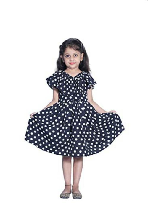 Wish Littlle Girls Black Polyester Polka Dots Knee Length Short Frock Dress - 7 Y