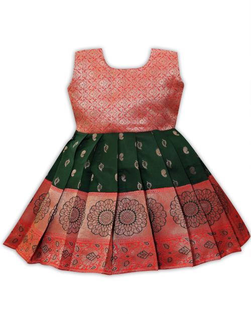 PLATYPUS WORLD Baby Girls South Indian Traditional Pattu Pavadai Tapeta Silk red Frock Dress