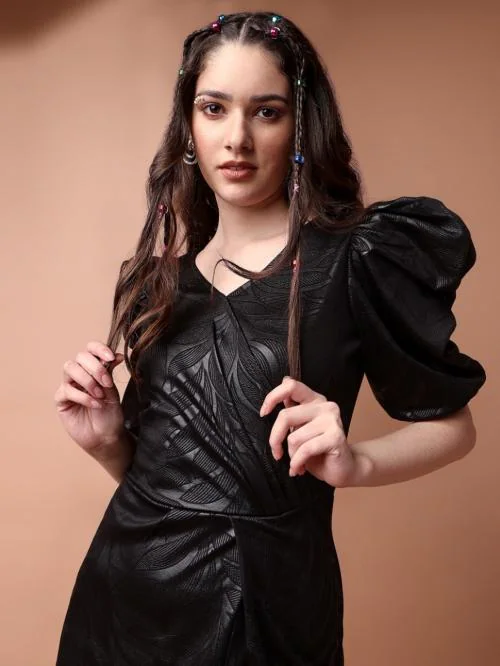 Amima Lifestyle Kurtis & Tunics-011/Women Wrap Black Dress (Pack of 1)