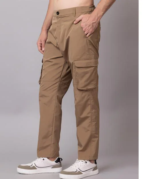 YHA Men Solid Cargo Jogger Regular Fit Track Pant Camel