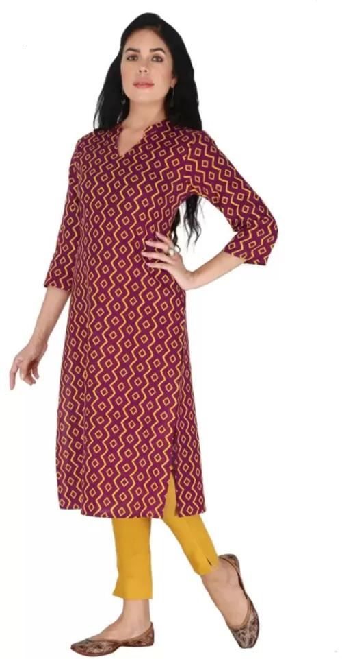 NEELOKURTI Neelo Kurti Women Geometric Print Straight Kurta (Purple)