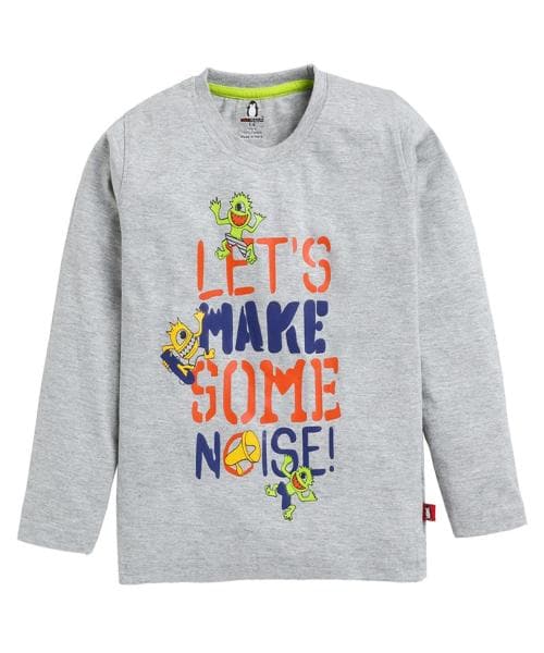 CRAZYPENGUIN ELITE Boys T-Shirt Chest Printed Full Sleeves Kids Baby Boy T Shirts for Light Winters Pack of 1|Grey Melange (6-7 Years)