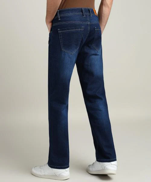 Southee Casual Solid Dark Blue Baggy Denim Jeans for Men