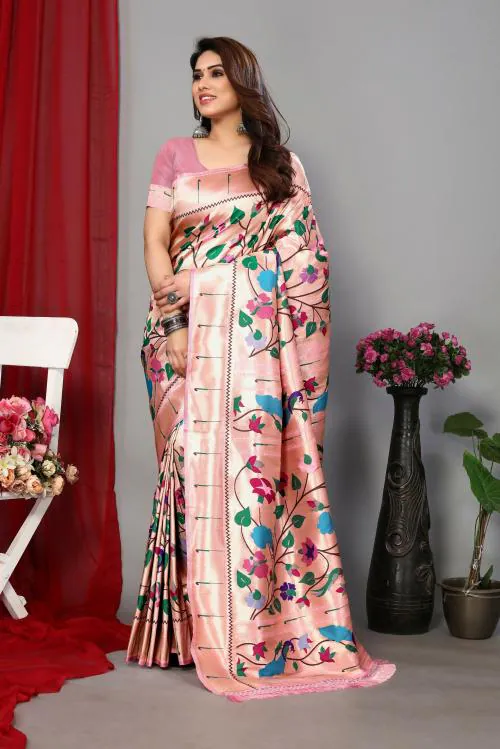 Survir Trends Banarasi Soft Silk Pure Paithani Saree with fancy zari weaves border