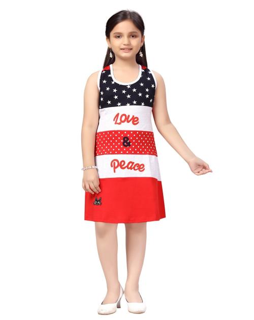 Aarika Girls Red Color Cotton Blend Middi