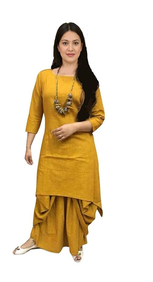 Femeone Women Musturad Yellow Cotton Kurta - M