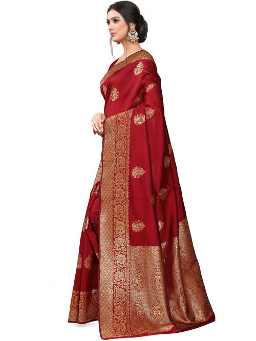 Leeza Store Women Maroon Silk Blend Jacquard Woven Golden Zari Ethnic  Motifs Rich Pallu Banarasi Style Saree with Blouse Piece - JioMart