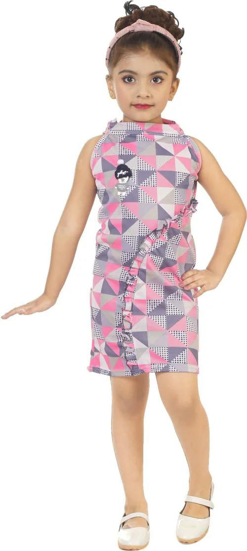 Buy ZIORA Indi Girls Midi/Knee Length Casual Dress (Pink, Sleeveless ...