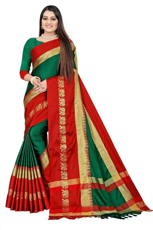 THE 9192 Women Multicolor Animal Print Cotton Silk Saree