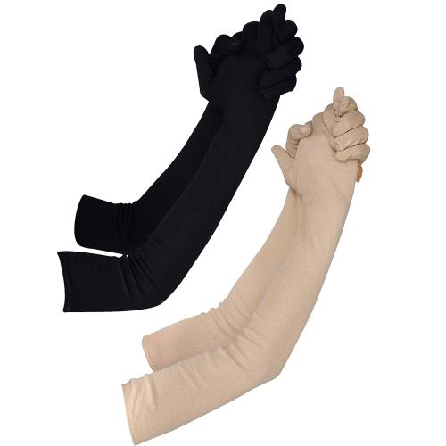 Cotson Cotton Sunburn Sunlight Protection Driving Full Hand Arm Gloves For Women And Men (Black-Beige)