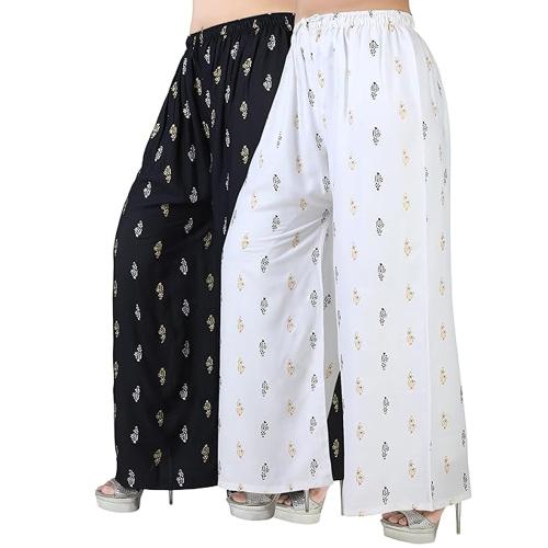 4K FASHION Western Woman's Fit Relaxed Palazzo Bottom-Black and White