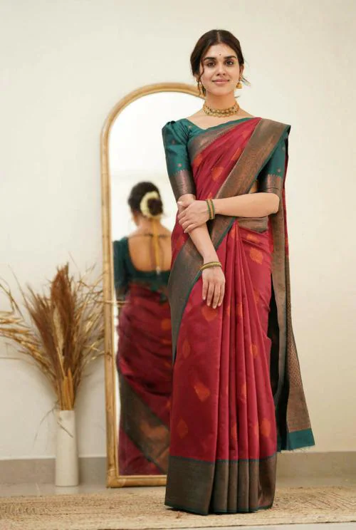 LG Ck Fashion Women Maroon Woven Jacquard, Pure Silk Kanjivaram Saree