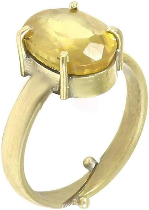 Chopra Gems & Jewellery Gold Plated Brass Sapphire Pukhraj Gemstone Ring (Men and Women) - Adjustable