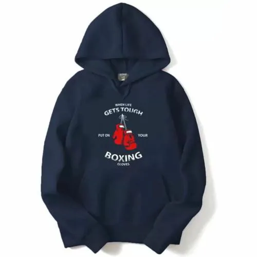 Glito Navy Blue Boxer Printed hoodies sweatshirt for men