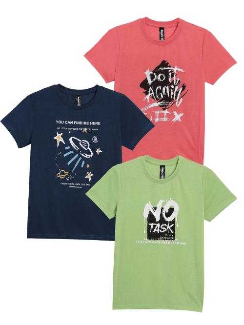 Maniac Boy's Halfsleeve Printed Multicolor Slim Fit Cotton Tshirt