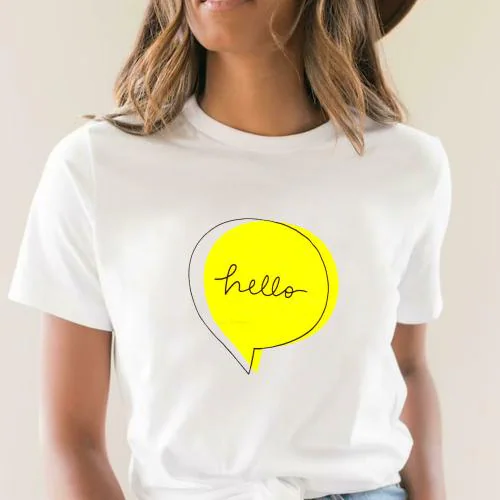 DE TEES Women White Typography Pure Cotton Tshirt (S)
