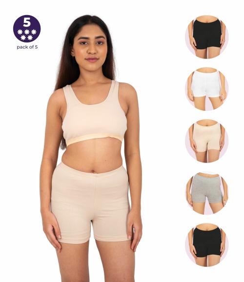 Adira | Shorts For Under Dresses | Shorts For Women| Soft & Comfy, Knitted Stretchy Fabric | Perfect Length To Wear Under Dress | Plus Size | Pack Of 5 | Skin, White, Black, Black & Grey | 7XL