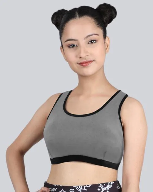 Dchica Girls Broad Strap Single Layer Sports Bra | Pack of 1 Black Bra