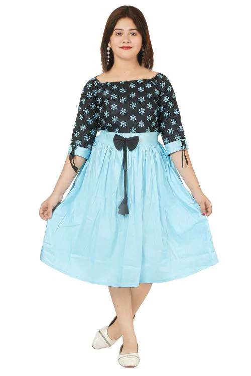 ANG FASHION Girl's Rayon Floral Printed Midi Long Dress