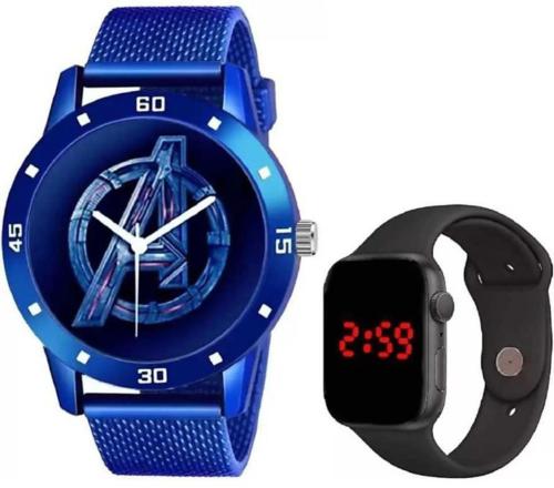 Noman Analog Multicolor Dial Blue Strap Watch For Boys (Pack Of 2)