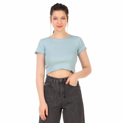 Malachi Women Grey Stretchable Ribbed T-Shirt