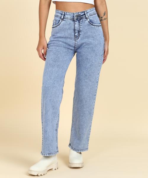 Ice Blue Stonewash High Rise Straight Fit Boyfriend Jeans- 1205 - 26 / Ice Blue