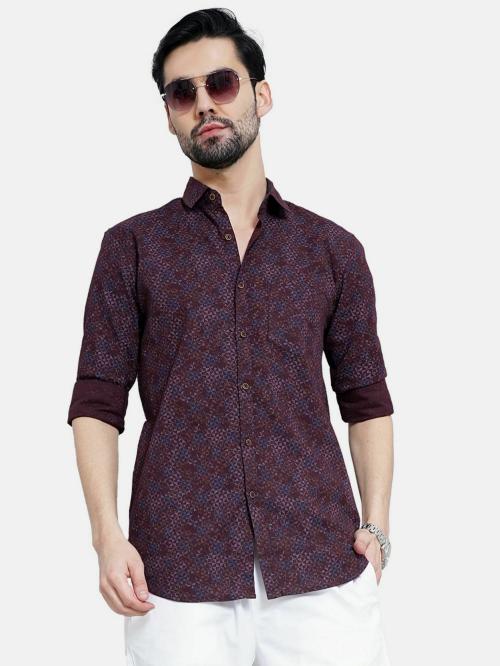 100% Cotton Linen Print Shirts Maroon Colour M Size