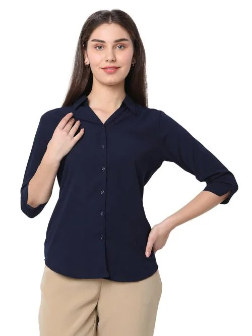 Smarty Pants women's cotton navy blue color formal shirt.