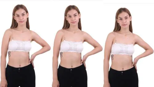 VS Beauti Lace Padded Non Wired Full Coverage Glam Sheer Bralette Strapless Tube Top White Bra for Women's Pack of 3