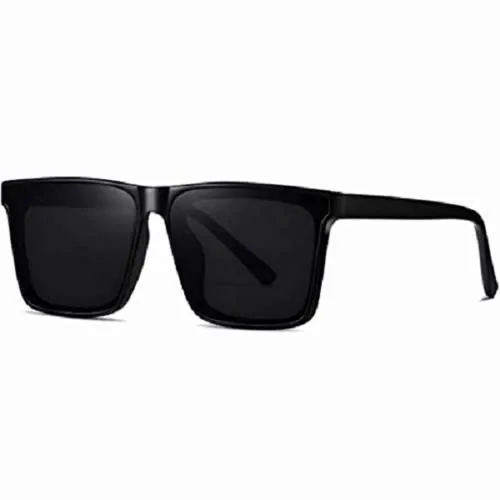SIDEWOK Square Oversized Sunglasses for Women Men Fashion Flat Top Big Black Frame Shades (BLACK)