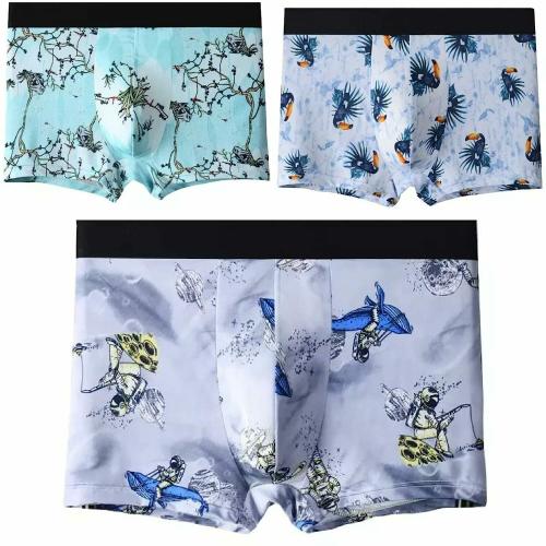 LAK 18 Men's Cotton Ice Silk Underwear Boxer Briefs Breathable Casual Style Camouflage Printed Shorts Multi-Color Pack of 3 (SIZE-XXXL)