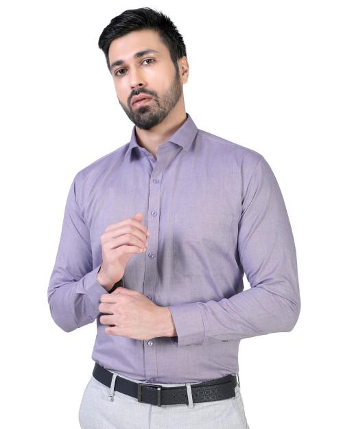 GESSATI Classic Slim-Fit Cotton Office Shirt for Men with Soft Texture and Full Sleeves- Lavender
