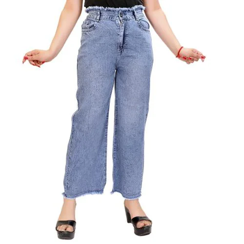 Girl's Bell Bottom Loose Fit Stretchable Denim Jeans