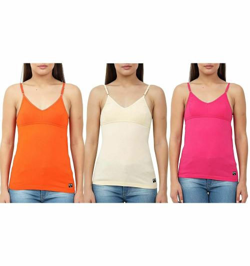 Buy PIP N PAP Multicolor Cotton Non Padded Bra Slip Camisole (Pack of 3