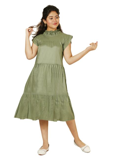 KAARIGARI Girls Green Below Knee Casual Dress  | Dresses | Kids Wear | Girls Dress | Kids Dress | Frock | Frock Girls | Girls Frock | Dresses For Girls | Kids Girl Dress | Frock For Girls | Kids Wear Girls