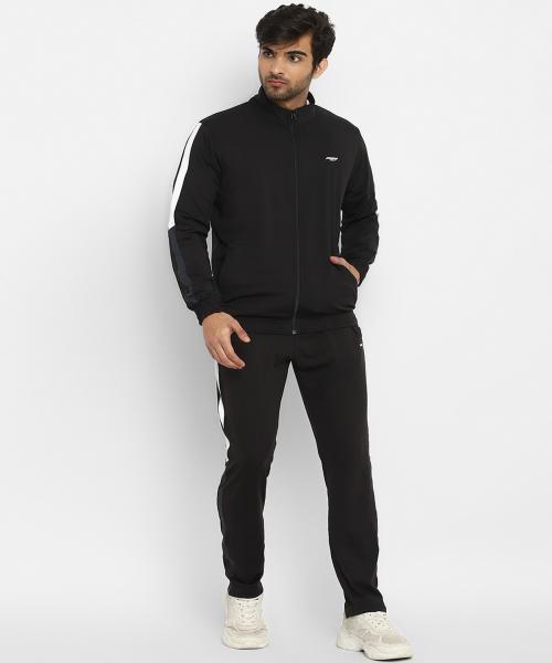 Furo By Red Chief Black Full Sleeves Plain Regular Fit Ns Lycra Sports Track Suit For Men