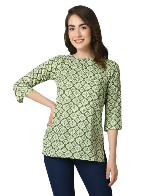 Zuvino Women Green Floral Mid Thigh Length Kurti