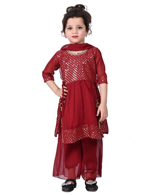 Vivek Girl's Ethnic Wear Georgette Sequence Naira Dress ( Maroon )