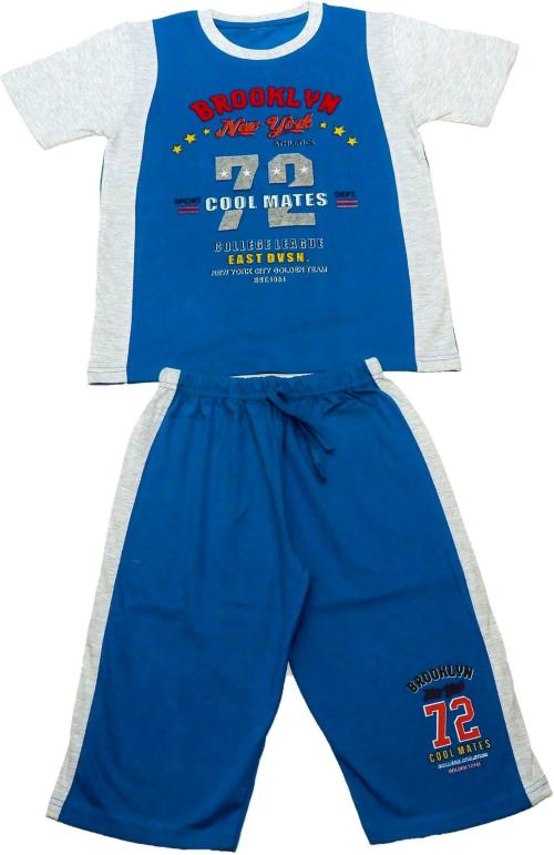 COC COLOURS OF COTTON _ Boys Blue and Light Grey Printed Pure Cotton Nightwear Set (12 - 13 years)