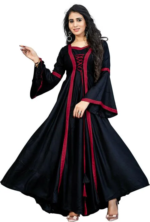 Shivansh Creation Women Dark Blue Rayon Blend Flared A-line Gown