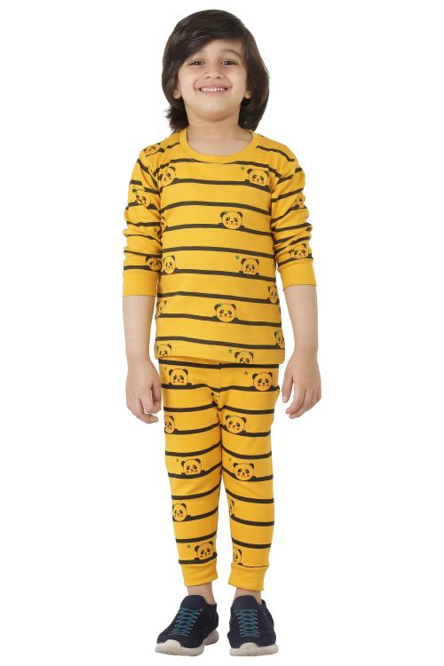 SmartRAHO Boys Yellow Printed Cotton Single NightSuit