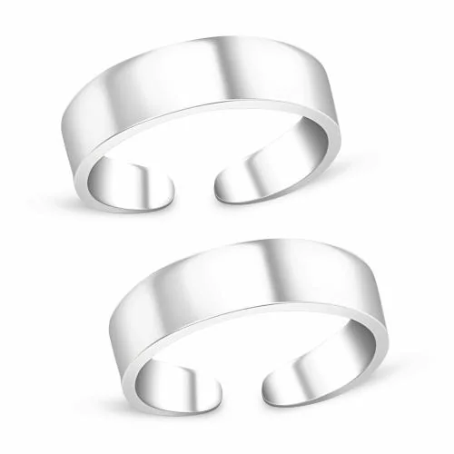 Silver Chest 925 Sterling Silver Elegant Plain Toe Ring Band Pair For Women Set Of 2 Bichiya