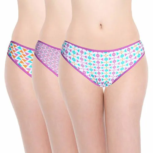 Chic Women Printed 100 Percent Cotton Bikini Panty - () - Pack of 3