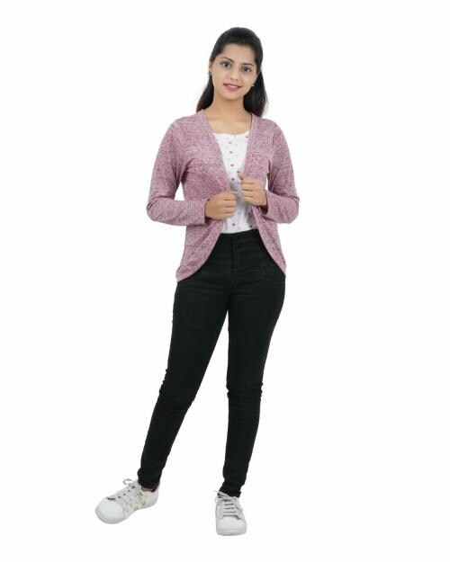 wear all week Women Pink Solid Cotton Blend Shrug (XL)
