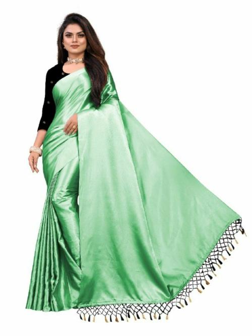 JAYKAR CREATION APSARA PISTA HEAVY SATIN SILK SAREE WITH VELVET BLOUSE FOR WOMEN